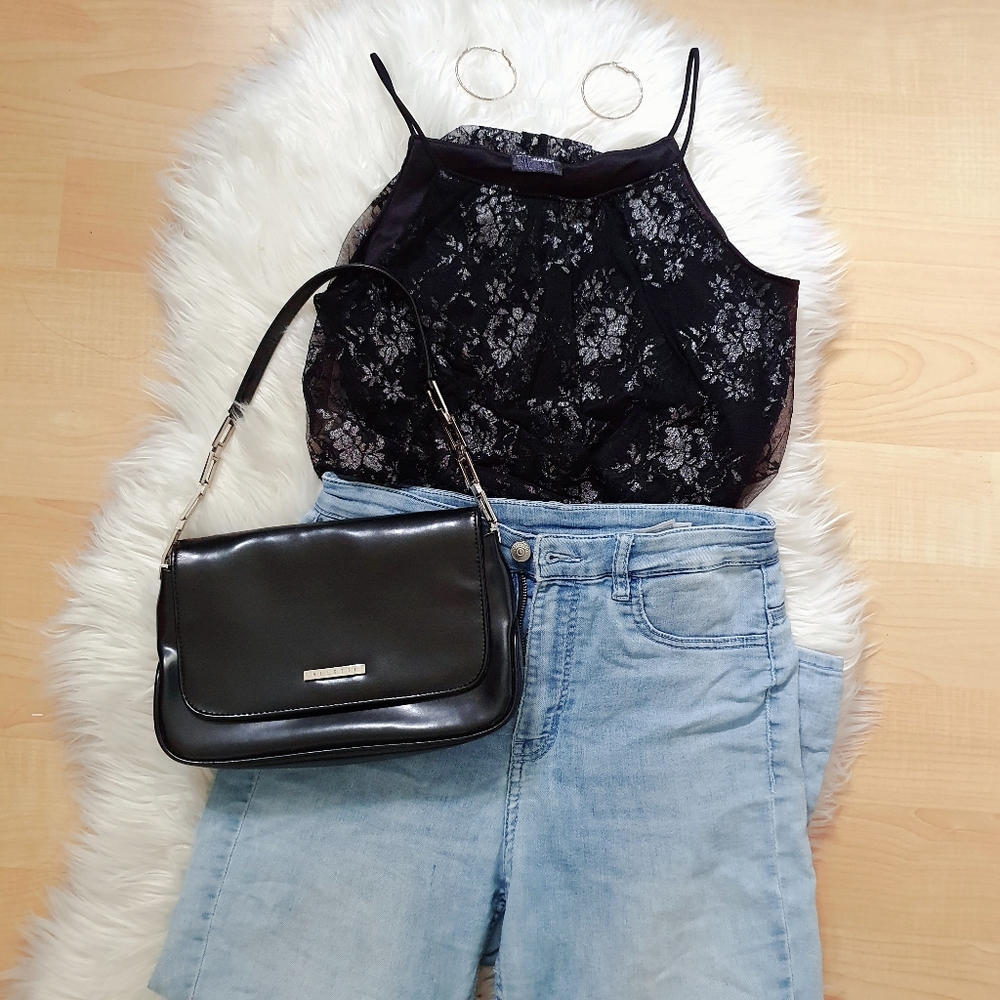 Layered lacey black cropped tank top